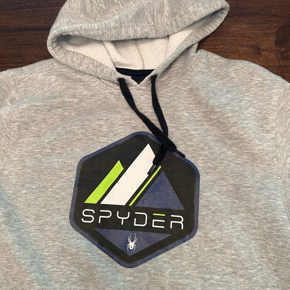 Spyder Mens Size large Gray Long Sleeve Hooded Pull Over Sweatshirt Hoodie - Picture 4 of 4